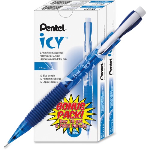 ICY MECHANICAL PENCIL, 0.7 MM, HB (#2.5), BLACK LEAD, TRANSPARENT BLUE BARREL, 24/PACK