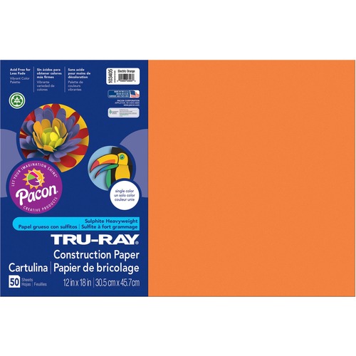 Construction Paper, 76lb, 12"x18", 50/PK, Elec Orange