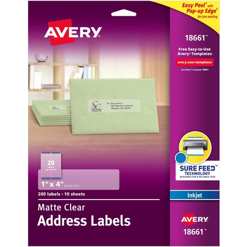 Inkjet Mailing Labels, 1"x4", 200/PK, Clear