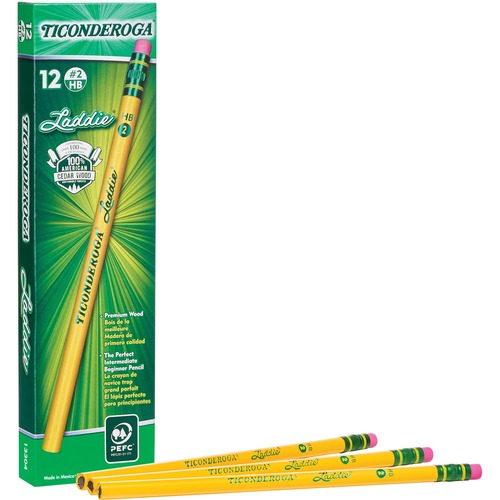 Ticonderoga Laddie Woodcase Pencil W/ Eraser, Hb #2, Yellow, Dozen