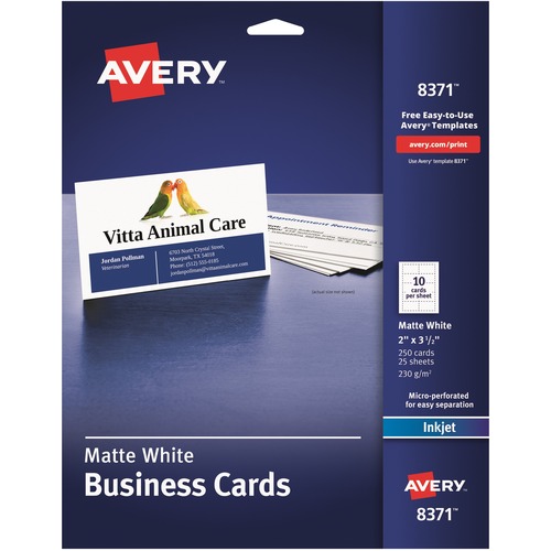 Printable Microperf Business Cards, Inkjet, 2 X 3 1/2, White, Matte, 250/pack