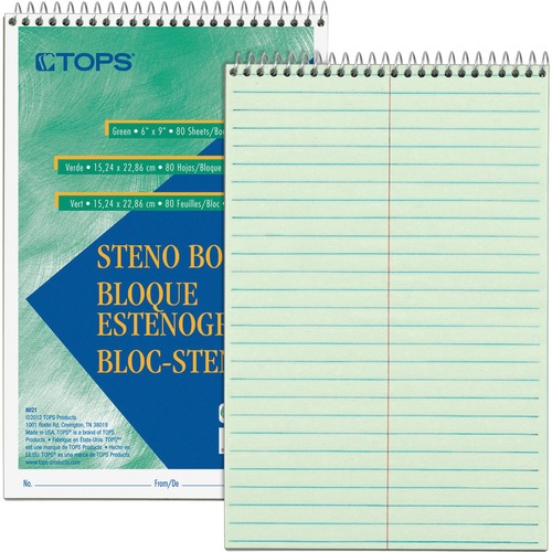 Steno Book, Gregg Rule, 80Sheets/PD, 6"X9", 12/PK, GN Tint