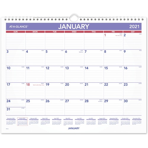 MONTHLY WALL CALENDAR, 15 X 12, RED/BLUE, 2019