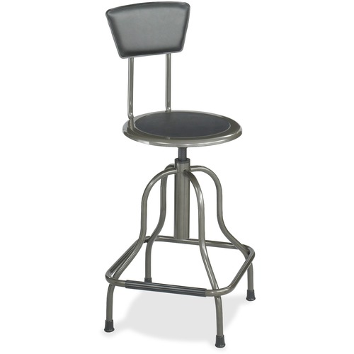 Industrial Stool,Seat Height 22-27",Seat Back 12"x7",Pewter