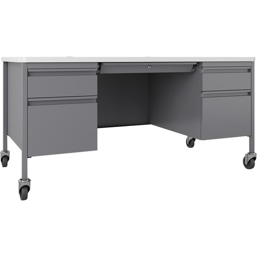 Desk, Double-Pedestal, Mobile, 60"x30"x29-1/2", WE/Platinum