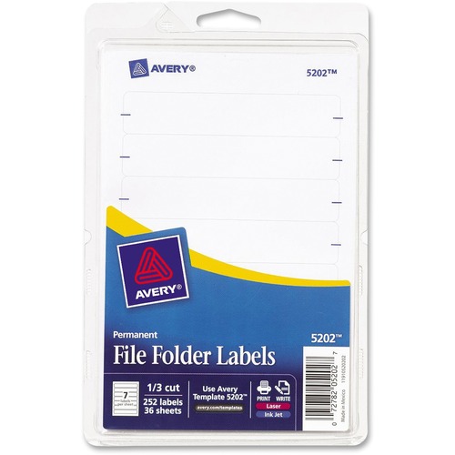 PERMANENT FILE FOLDER LABELS, 11/16 X 3 7/16, WHITE, 252/PACK