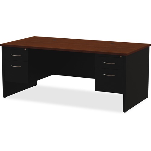 Double Pedestal Desk, 36"x72", Black/Walnut