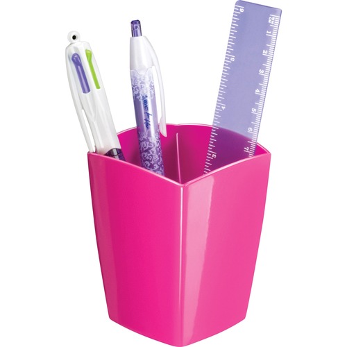 Pencil Cup, Freestanding, 2-9/10"Wx2-9/10"Lx3-3/4"H, Pink