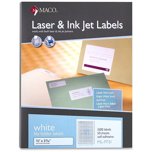 Laser/inkjet White File Folder Labels, 2/3 X 3 7/16, White, 1500/box