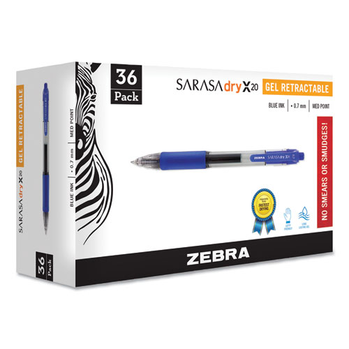 Sarasa Retractable Gel Pen, Blue Ink, Medium, 36/pack