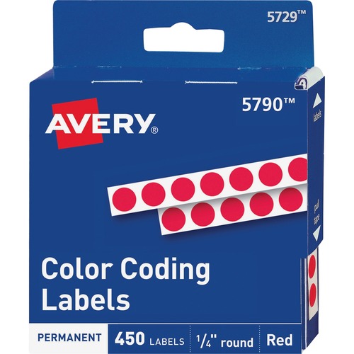 Permanent Self-Adhesive Round Color-Coding Labels, 1/4" Dia, Red, 450/pack