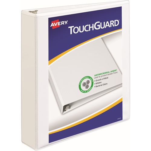 TOUCHGUARD ANTIMICROBIAL VIEW BINDER W/SLANT RINGS, 1 1/2" CAP, WHITE