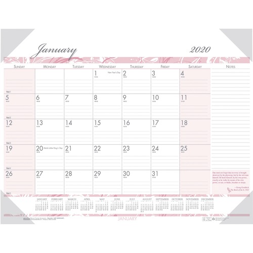 RECYCLED BREAST CANCER AWARENESS MONTHLY DESK PAD CALENDAR, 22 X 17, 2019