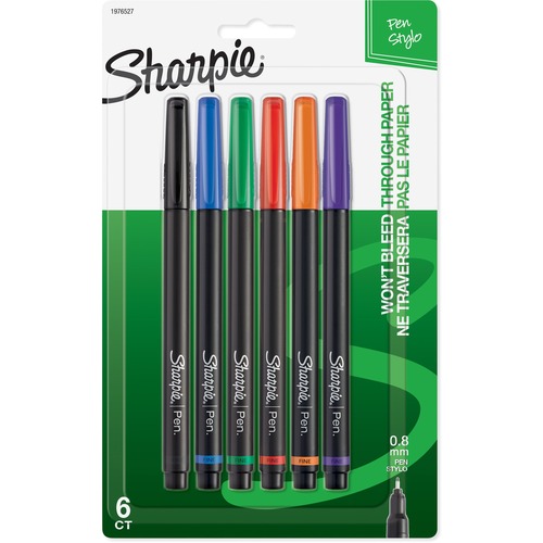 Plastic Point Stick Water Resistant Pen, Assorted, Fine, 6/pack