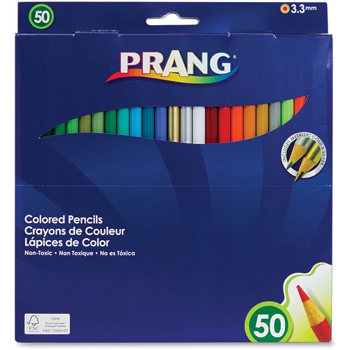Coloring Pencils, 3.3mm Color Core, 7"L, 50-Color Set