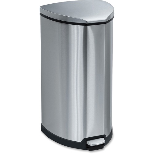 STEP-ON WASTE RECEPTACLE, TRIANGULAR, STAINLESS STEEL, 10 GAL, CHROME/BLACK