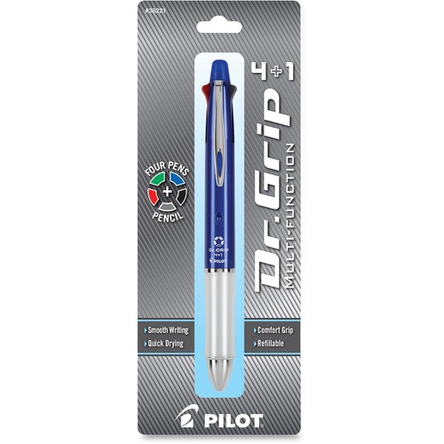 Dr. Grip 4 + 1 Multi-Function Pen/pencil, 4 Assorted Inks, Blue Barrel
