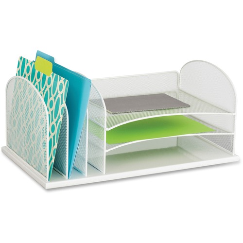 ONYX DESK ORGANIZER WITH THREE HORIZONTAL AND THREE UPRIGHT SECTIONS, LETTER SIZE FILES, 19.5" X 11.5" X 8.25", WHITE