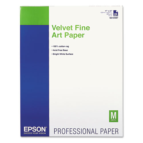 Velvet Fine Art Paper, 17 X 22, White, 25 Sheets/pack