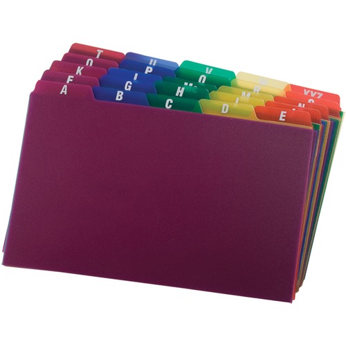 DURABLE POLY A-Z CARD GUIDES, 1/5-CUT TOP TAB, A TO Z, 5 X 8, ASSORTED COLORS, 25/SET