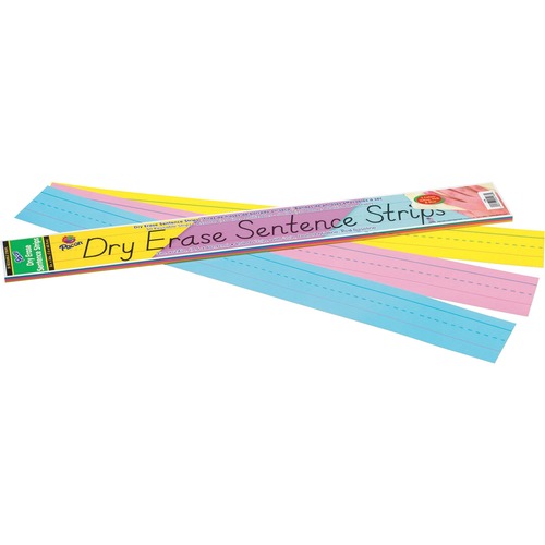 Dry Erase Sentence Strips, 24 X 3, Assorted: Blue/pink/yellow, 30/pack
