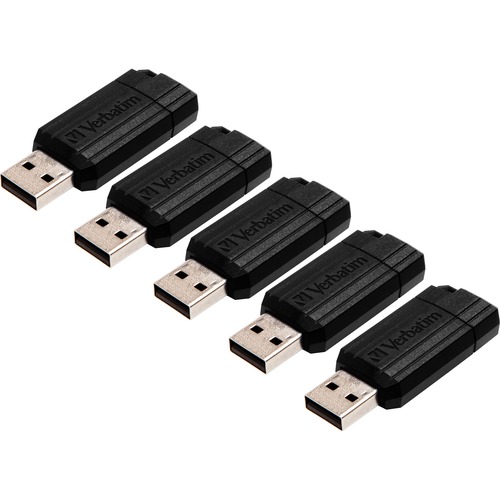 USB 2.0 Drive, Push-Pull Slide, 16GB, 5/Bundle, Black