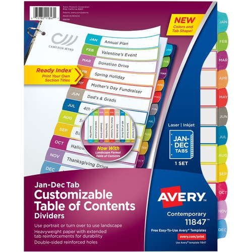 CUSTOMIZABLE TOC READY INDEX MULTICOLOR DIVIDERS, JAN-DEC, LETTER