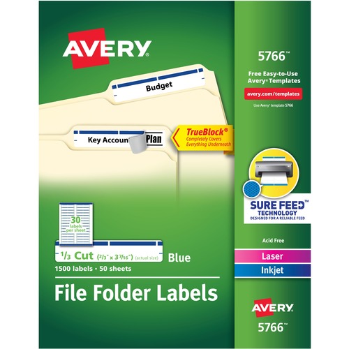 PERMANENT TRUEBLOCK FILE FOLDER LABELS WITH SURE FEED TECHNOLOGY, 0.66 X 3.44, WHITE, 30/SHEET, 50 SHEETS/BOX