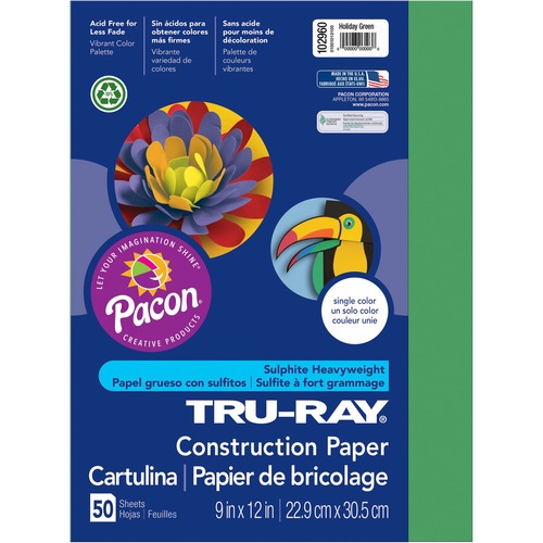 Tru-Ray Construction Paper, 76 Lbs., 9 X 12, Holiday Green, 50 Sheets/pack