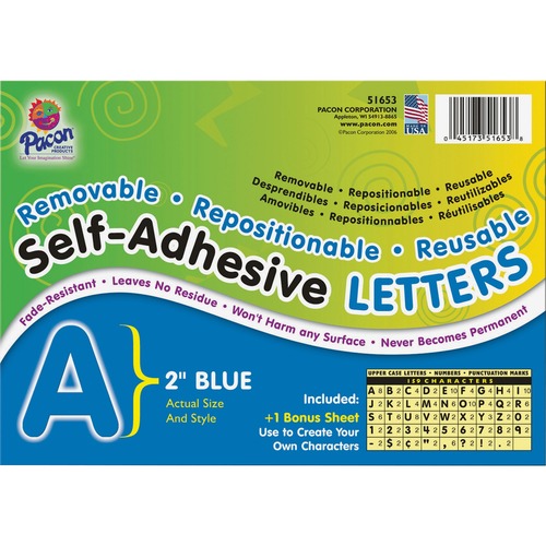 Self-Adhesive Letters, 2", 159 Characters, Blue