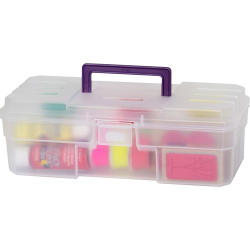 Supply Box, 6"x12"x4", Plastic, Clear/Purple