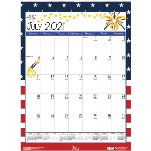 Wall Calendar, Seasonal, Mthly, July-June, 12"x16-1/2", MI