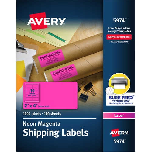 HIGH-VISIBILITY PERMANENT ID LABELS, LASER, 2 X 4, NEON MAGENTA, 1000/BOX