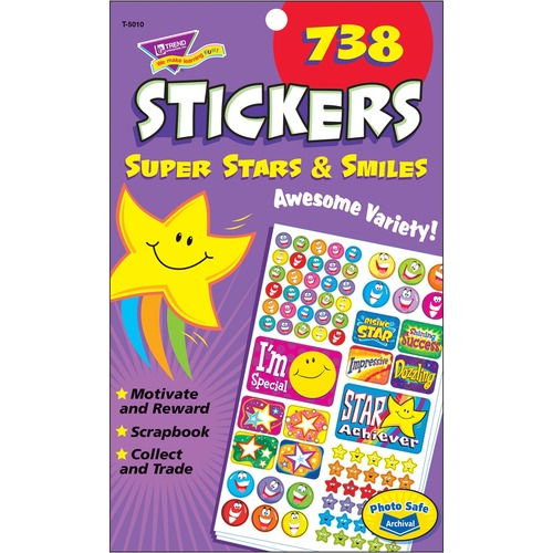 Sticker Assortment Pack, Super Stars And Smiles, 738 Stickers/pad