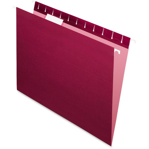 COLORED HANGING FOLDERS, LETTER SIZE, 1/5-CUT TAB, BURGUNDY, 25/BOX