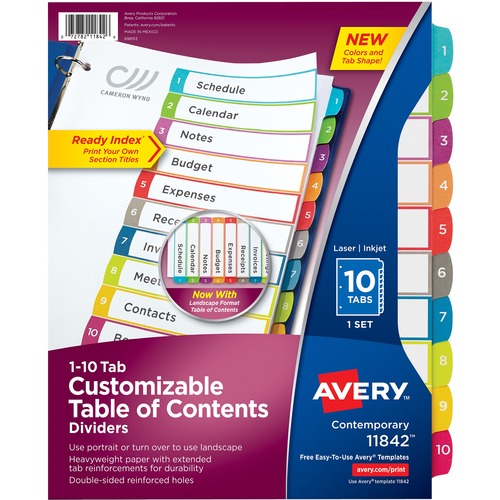 CUSTOMIZABLE TOC READY INDEX MULTICOLOR DIVIDERS, 1-10, LETTER