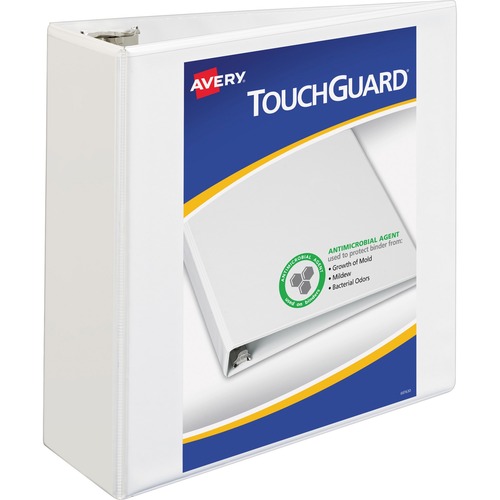 TOUCHGUARD PROTECTION HEAVY-DUTY VIEW BINDERS W/SLANT RINGS, 4" CAP, WHITE