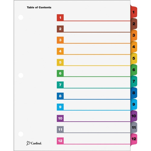 Traditional Onestep Index System, 12-Tab, 1-12, Letter, Multicolor, 12/set