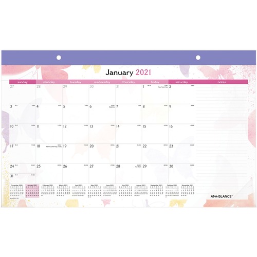 WATERCOLORS RECYCLED MONTHLY DESK PAD CALENDAR, 17 3/4 X 10 7/8, 2019