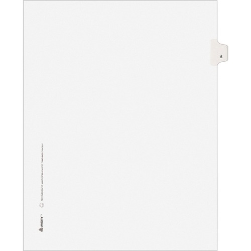 Avery-Style Legal Exhibit Side Tab Divider, Title: 5, Letter, White, 25/pack