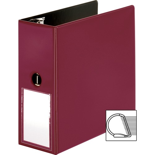 Binder w/Label Holder, Slanted D-Ring, 5" Cap, Burgundy