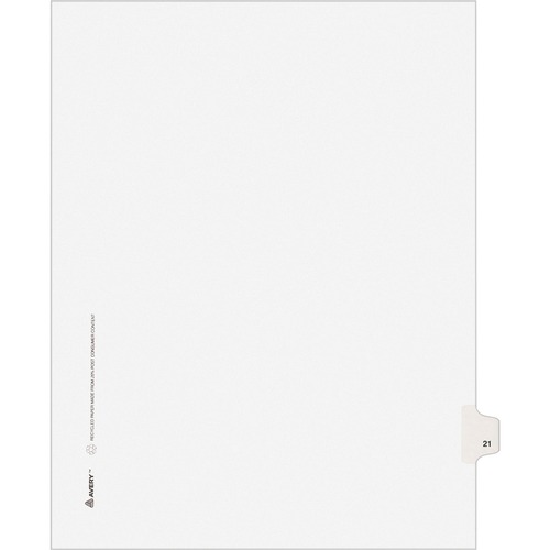 Avery-Style Legal Exhibit Side Tab Divider, Title: 21, Letter, White, 25/pack