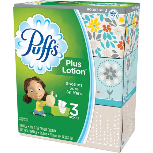 PLUS LOTION FACIAL TISSUE, 2-PLY, WHITE, 116 SHEETS/BOX, 3 BOXES/PACK, 8 PACKS/CARTON