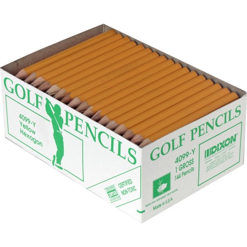 Golf Pencil, No. 2, Pre-sharpened, 3-1/2"L, 144/BX, Yellow