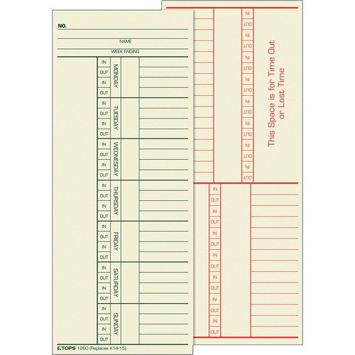 Time Card For Cincinnati, Named Days, Two-Sided, 3 3/8 X 8 1/4, 500/box