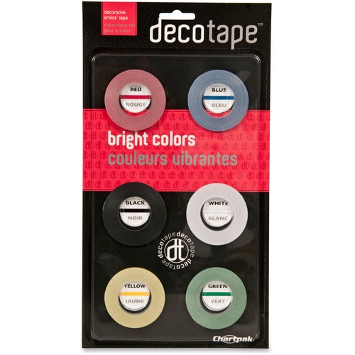 Deco Bright Decorative Tape, 1/8" X 324", Red/black/blue/green/yellow, 6/pack