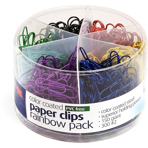 Paper Clips,Coated,PVC-Free,150 Giant&300 No. 2, 450/PK,AST