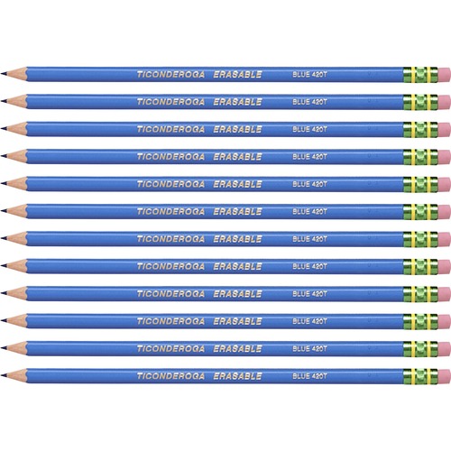 Ticonderoga Erasable Colored Pencils, 2.6 Mm, Blue Lead/barrel, Dozen