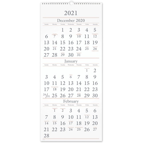 THREE-MONTH REFERENCE WALL CALENDAR, 12 X 27, 2020-2022