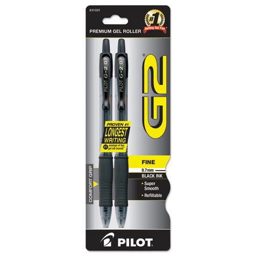 G2 PREMIUM RETRACTABLE GEL PEN, 0.7 MM, BLACK INK, SMOKE BARREL, 2/PACK